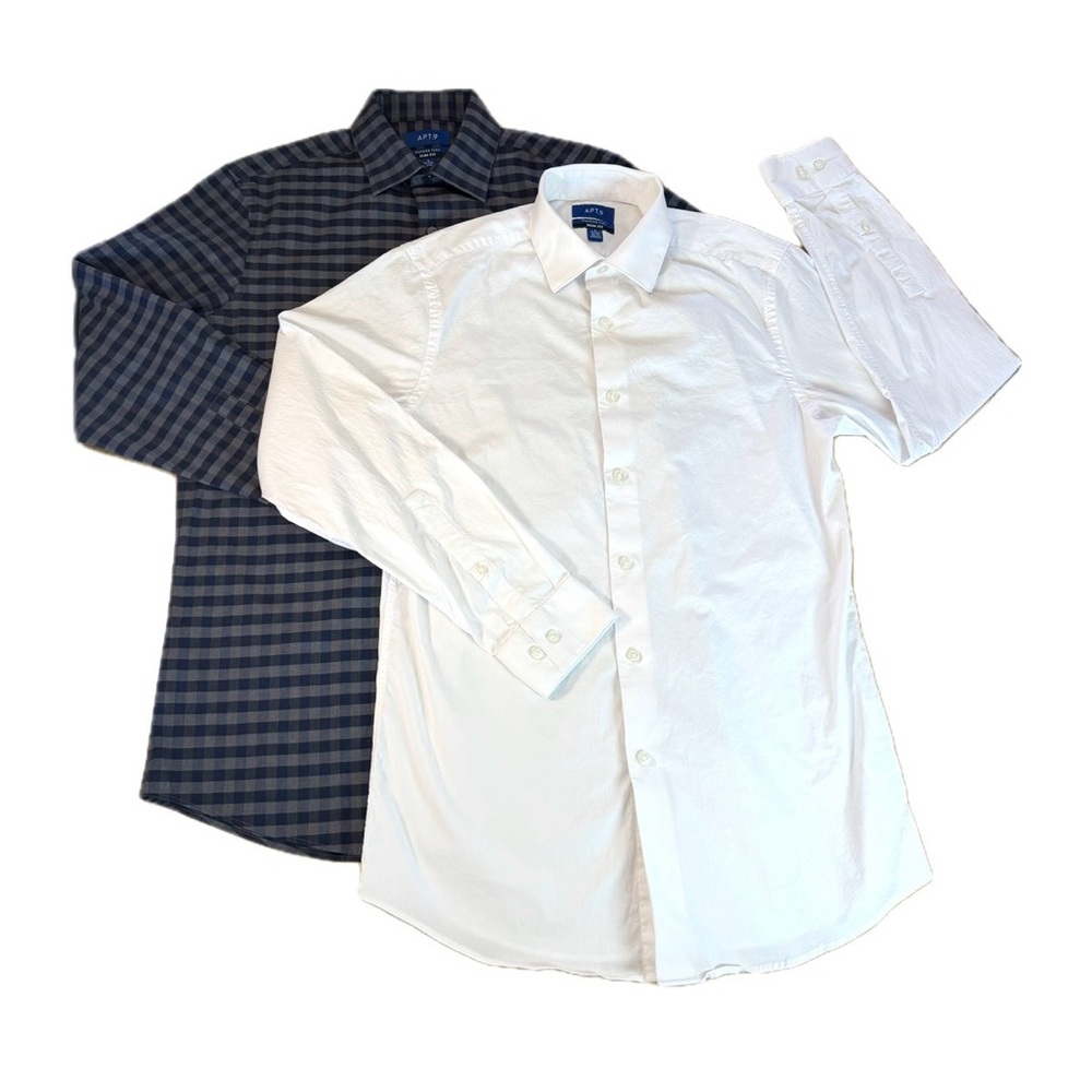 Apt.9 Mens Button Down Shirt Lot 2 Size Small Slim Fit Long Sleeve 14-14.5 32/33